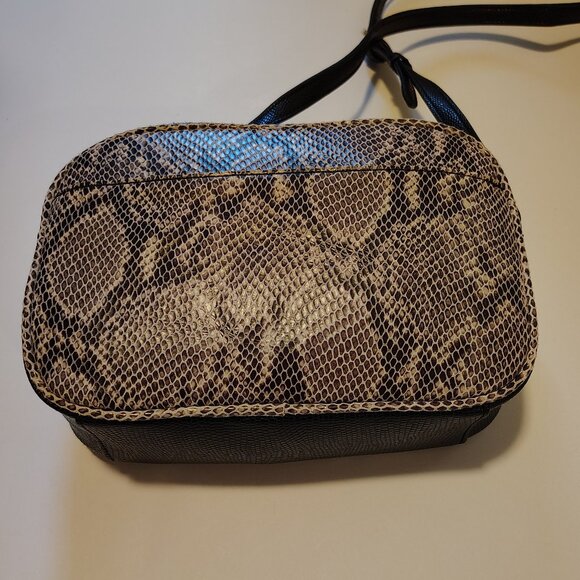 Genuine Leather Reptile Skin Print Gili Crossbody Squared Handbag Bag Purse - Picture 9 of 12